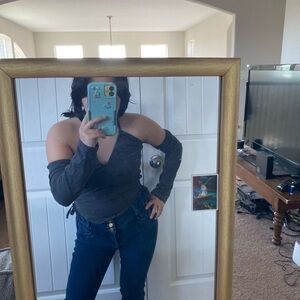 Y2K Gray Off-Shoulder Top